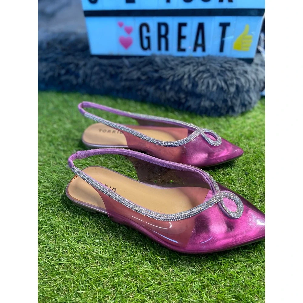 Torrid Pink Rhinestone‎ Slingback Pointed Toe Flats Women's Shoes